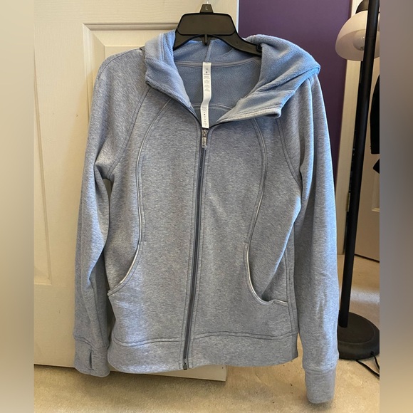 LULULEMON Scuba Plush Full Zip Hoodie - Heathered Chambray Blue Size 10 - Picture 2 of 5